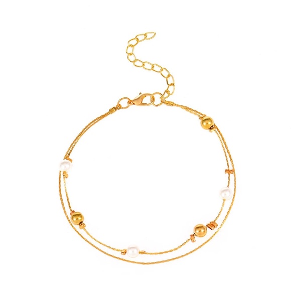 Simple Pearl Double Strand One Clasp Anklet - Picture 3 of 6